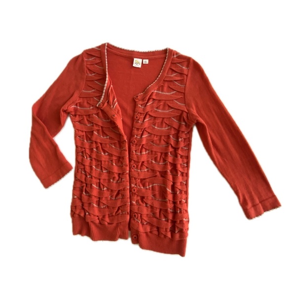 Anthropologie Yellow Bird Winter Waves Scalloped Cardigan Sweater Orange Small - Picture 4 of 4